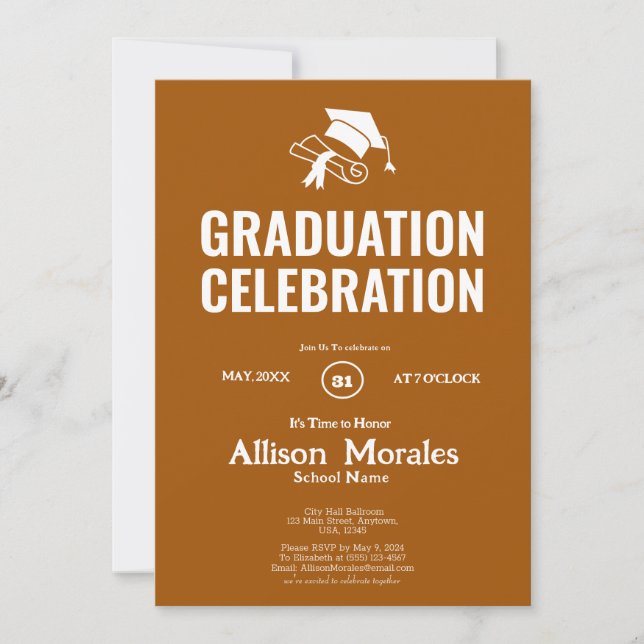 Burnt Sienna Traditional Simple Classic Graduation Invitation (Front)
