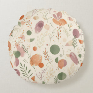 Burnt Terracotta Dusty Sage Boho Desert Fern Line Round Cushion