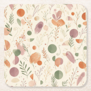 Burnt Terracotta Dusty Sage Boho Desert Fern Line Square Paper Coaster