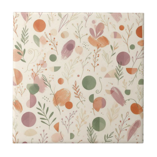 Burnt Terracotta Dusty Sage Boho Desert Fern Line  Tile (Front)