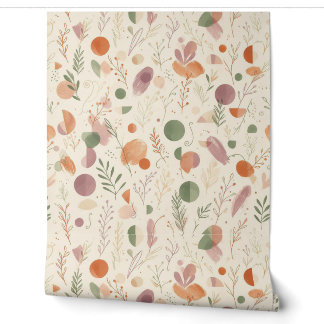 Burnt Terracotta Dusty Sage Boho Desert Fern Line Wallpaper