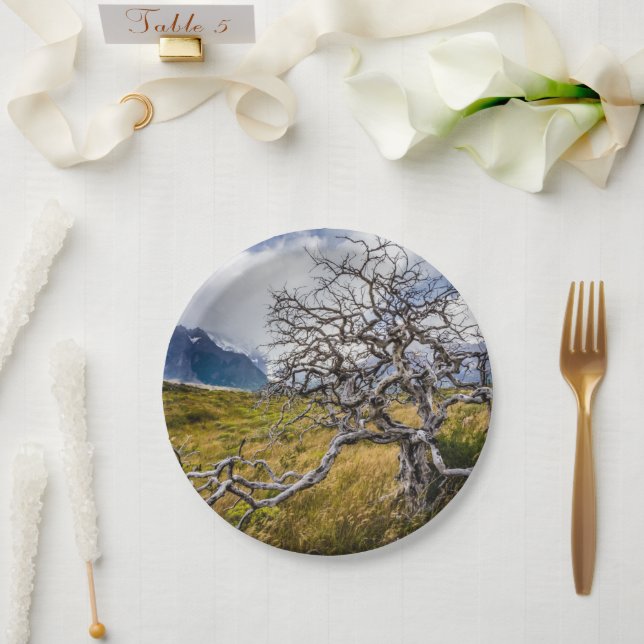 Burnt tree, Torres del Paine, Chile Paper Plate (Wedding)