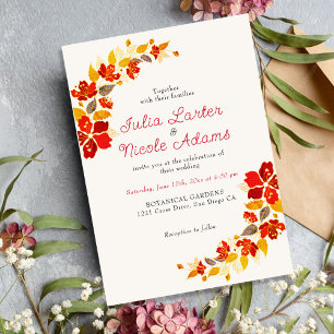 Burnt Tropical Hibiscus Florals Photo Wedding Invitation