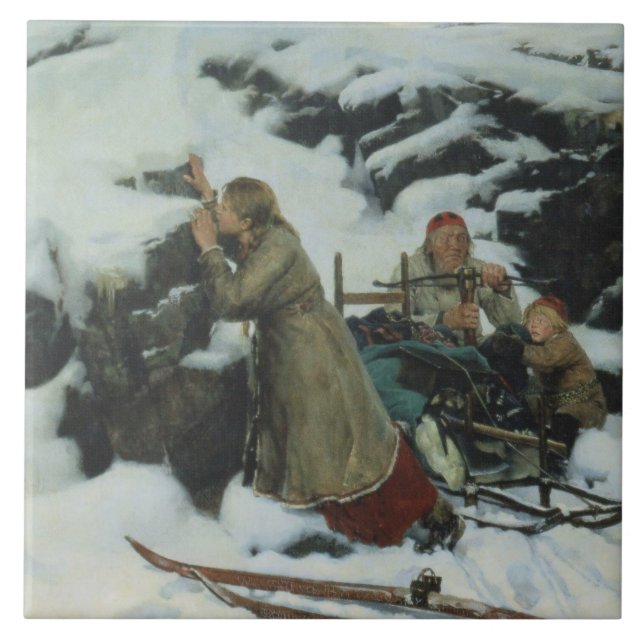 Burnt Village in Winter (by Albert Edelfelt) Tile (Front)