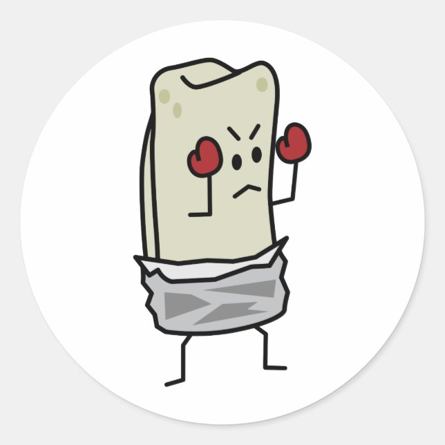 Burrito Boxer Fighter with Red Boxing Gloves Classic Round Sticker (Front)