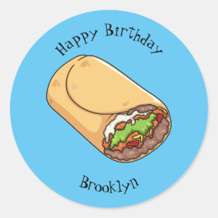 Burrito cartoon illustration classic round sticker