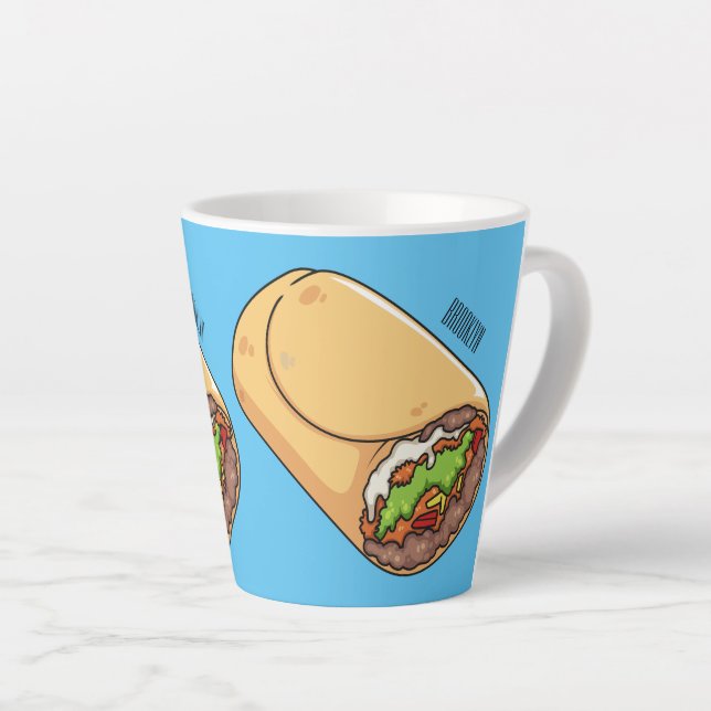 Burrito cartoon illustration latte mug (Right Angle)