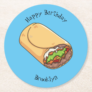 Burrito cartoon illustration round paper coaster