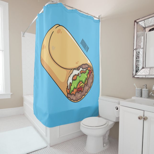 Burrito cartoon illustration shower curtain (In Situ)