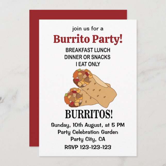 Burritos I Eat Only Burritos Invitation (Front/Back)