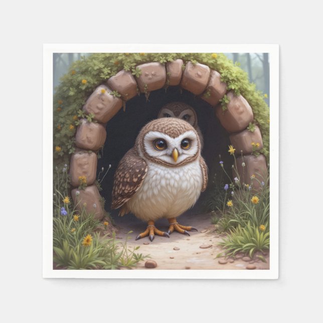 Burrowing Owls In a Cave Napkin (Front)