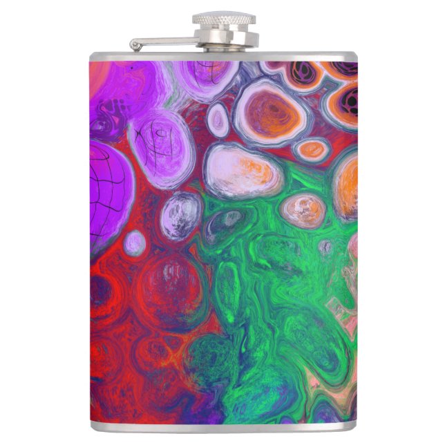 Burst of Colours Digital Fluid Art   Hip Flask (Front)