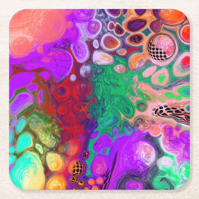 Burst of Colours Digital Fluid Art   Square Paper Coaster (Front)
