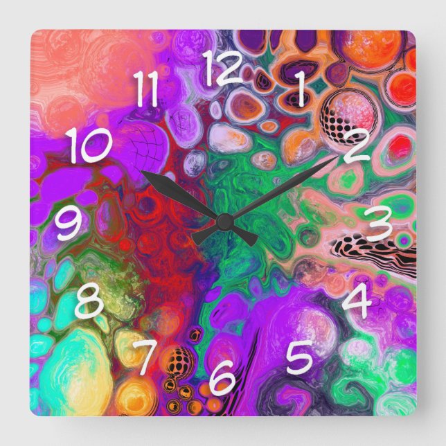 Burst of Colours Digital Fluid Art   Square Wall Clock (Front)