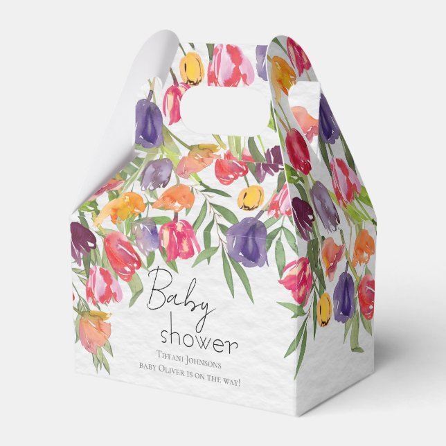 Burst of Colours Tulips and Greenery Baby Shower Favour Box (Front Side)