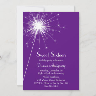 Burst of Sparkles Sweet Sixteen Invitation purple
