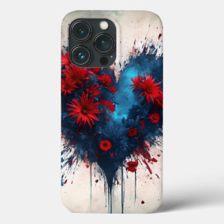 Bursting Blue Heart with Red Flowers iPhone 13 Pro Case