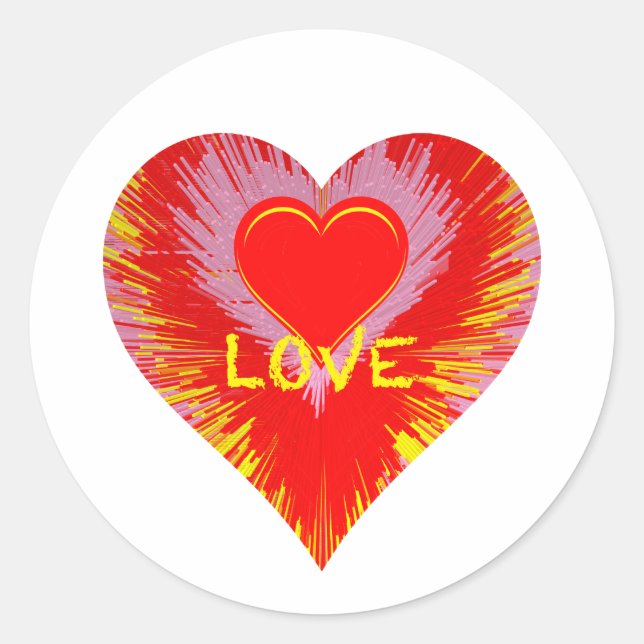 Bursting Heart Classic Round Sticker (Front)