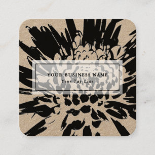 ©Bursting Joy/ Modern Black n White Floral Design Square Business Card