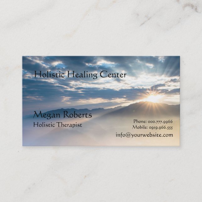 Bursting Mountain Sunrise Sunbeam Business Card (Front)