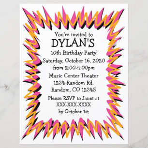 Bursts theme birthday party flyer invitations