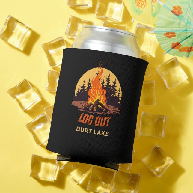 Burt Lake Michigan Campfire Can Cooler (In Situ Summer)