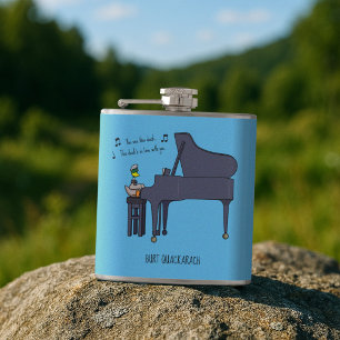 Burt Quackarach Duck Funny Piano Player Artwork Hip Flask