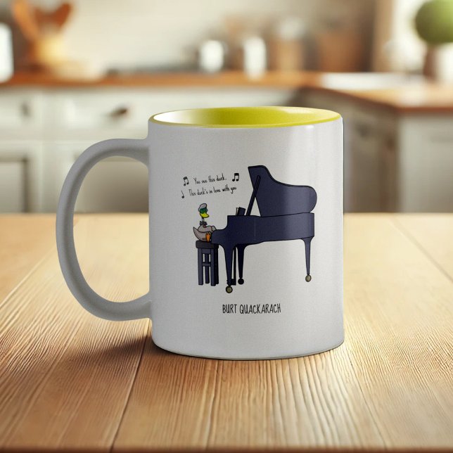 Burt Quackarach Duck Funny Piano Player Artwork Two-Tone Coffee Mug (Creator Uploaded)