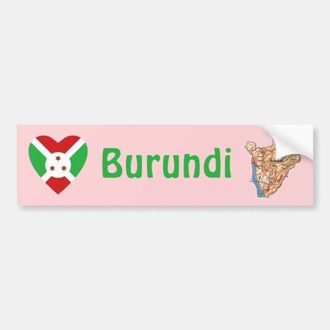 Burundi Flag Heart + Map Bumper Sticker (Front)