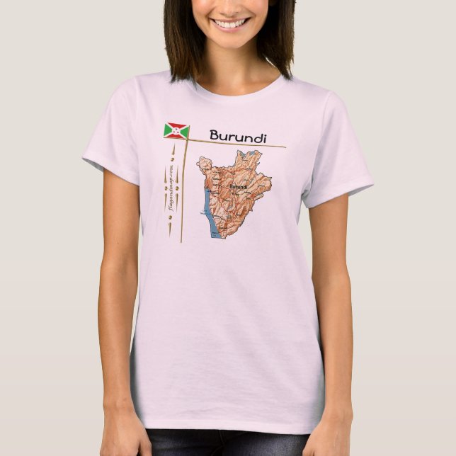 Burundi Map + Flag + Title T-Shirt (Front)