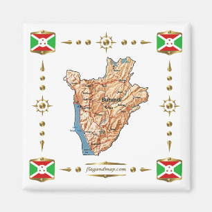 Burundi Map + Flags Magnet