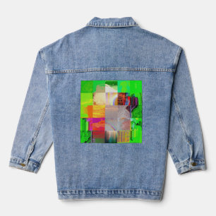 Bus 1521 Abstract Glitch Art Cyberpunk Grid Denim Jacket