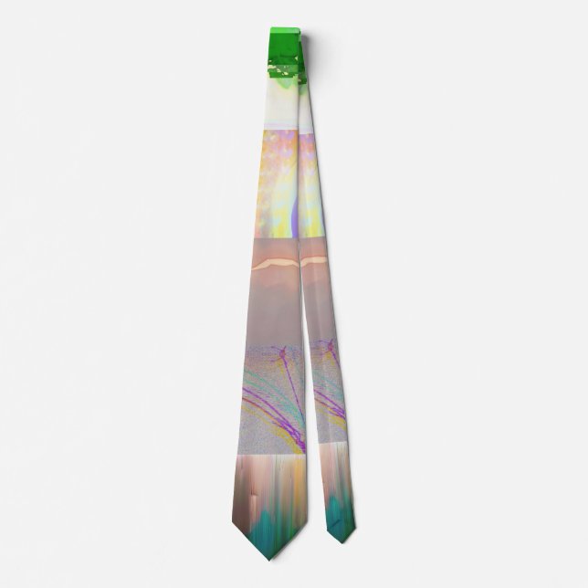 Bus 1521 Abstract Glitch Art Cyberpunk Grid  Tie (Front)