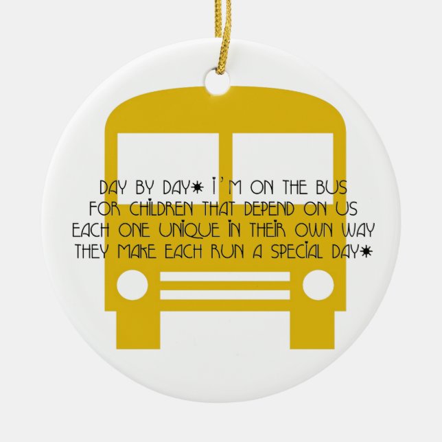 Bus Aide Day By Day Yellow Bus Ceramic Tree Decoration (Front)