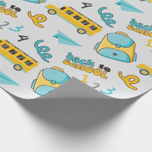 Bus and Backpack School Seamless Wrapping Paper