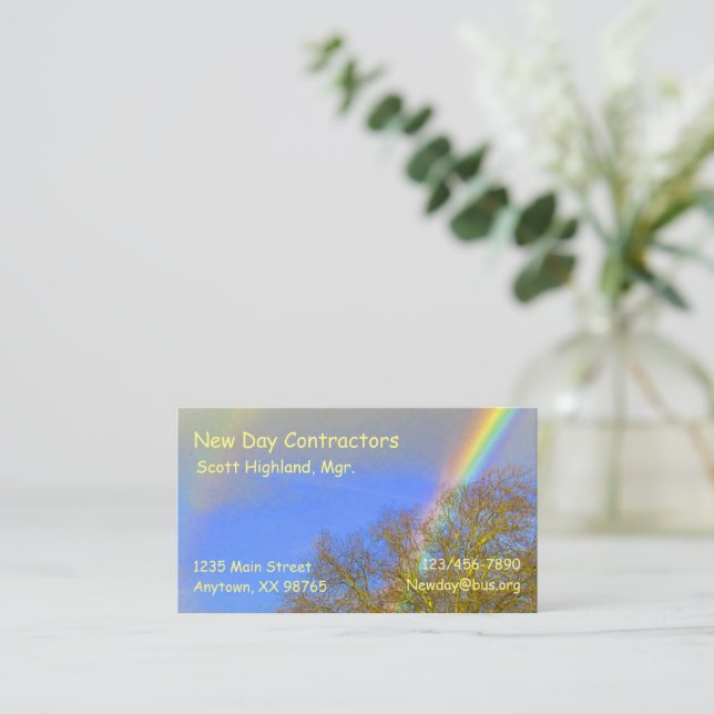 Bus. Card - Double Rainbow over Trees (Standing Front)