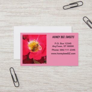Bus. Card - Honey Bee on Pink Flower