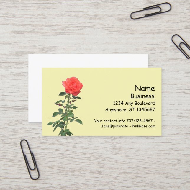 Bus. Card - Single Pink Rose on Stem (Front/Back In Situ)