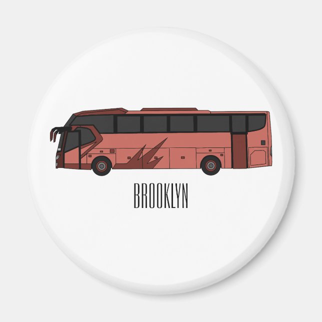 Bus cartoon illustration magnet (Front)