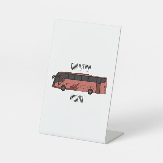 Bus cartoon illustration pedestal sign (Front)