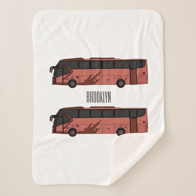 Bus cartoon illustration sherpa blanket (Front)