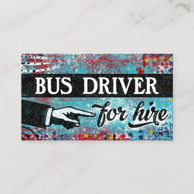 Bus Driver For Hire Business Cards - Blue Red (Front)