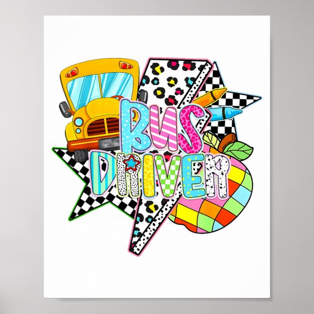Bus Driver Lighting Back To School Happy First Day Poster (Front)