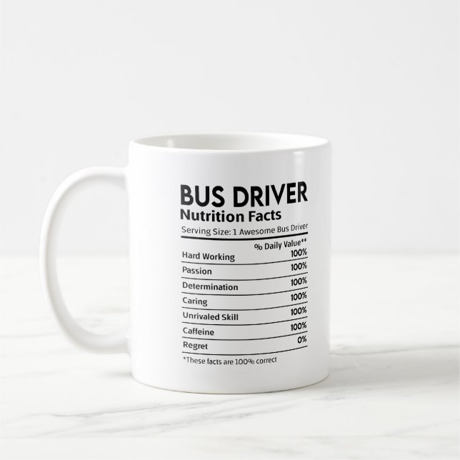 Bus Driver Nutritional Label Gift Coffee Mug (Left)