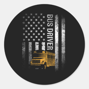 Bus Driver Usa American Flag Funny Bus Driver Gift Classic Round Sticker
