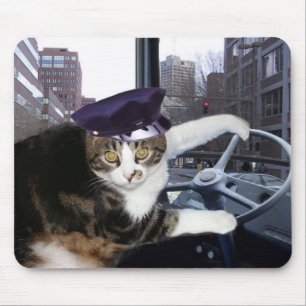 Bus Driving Cat Mouse Pad