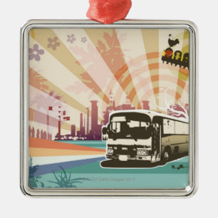 Bus Metal Tree Decoration