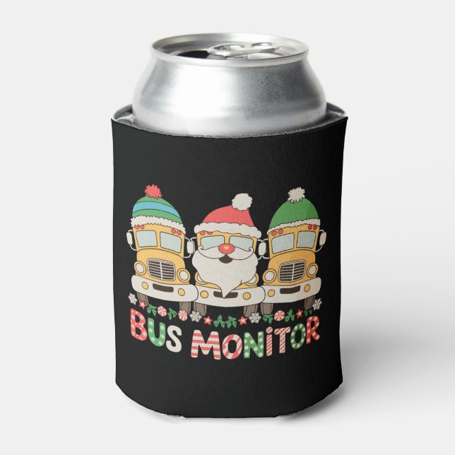 Bus Monitor Santa Hat Snow Xmas Lights Christmas Can Cooler (Can Front)