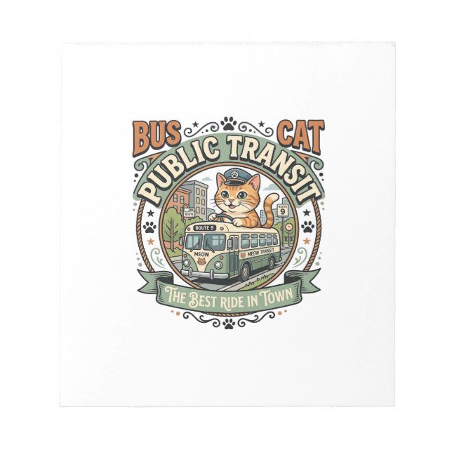 Bus Public Transit Cat Bus Public Transit Cat Vint Notepad (Front)