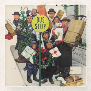 Bus Stop at Christmas Glass Coaster